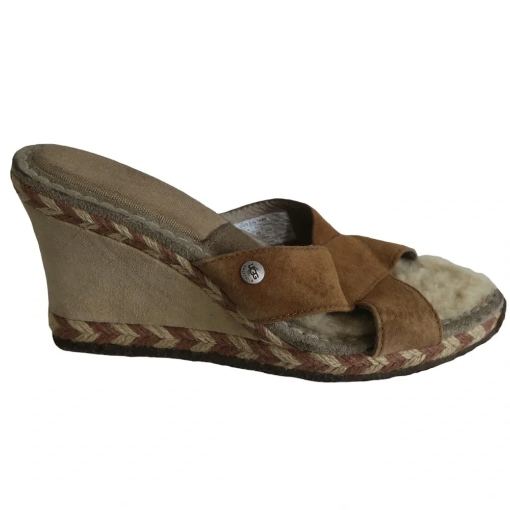 Ugg Brown Margot Wedges Suede Sandals Slip On Style‎ 1689